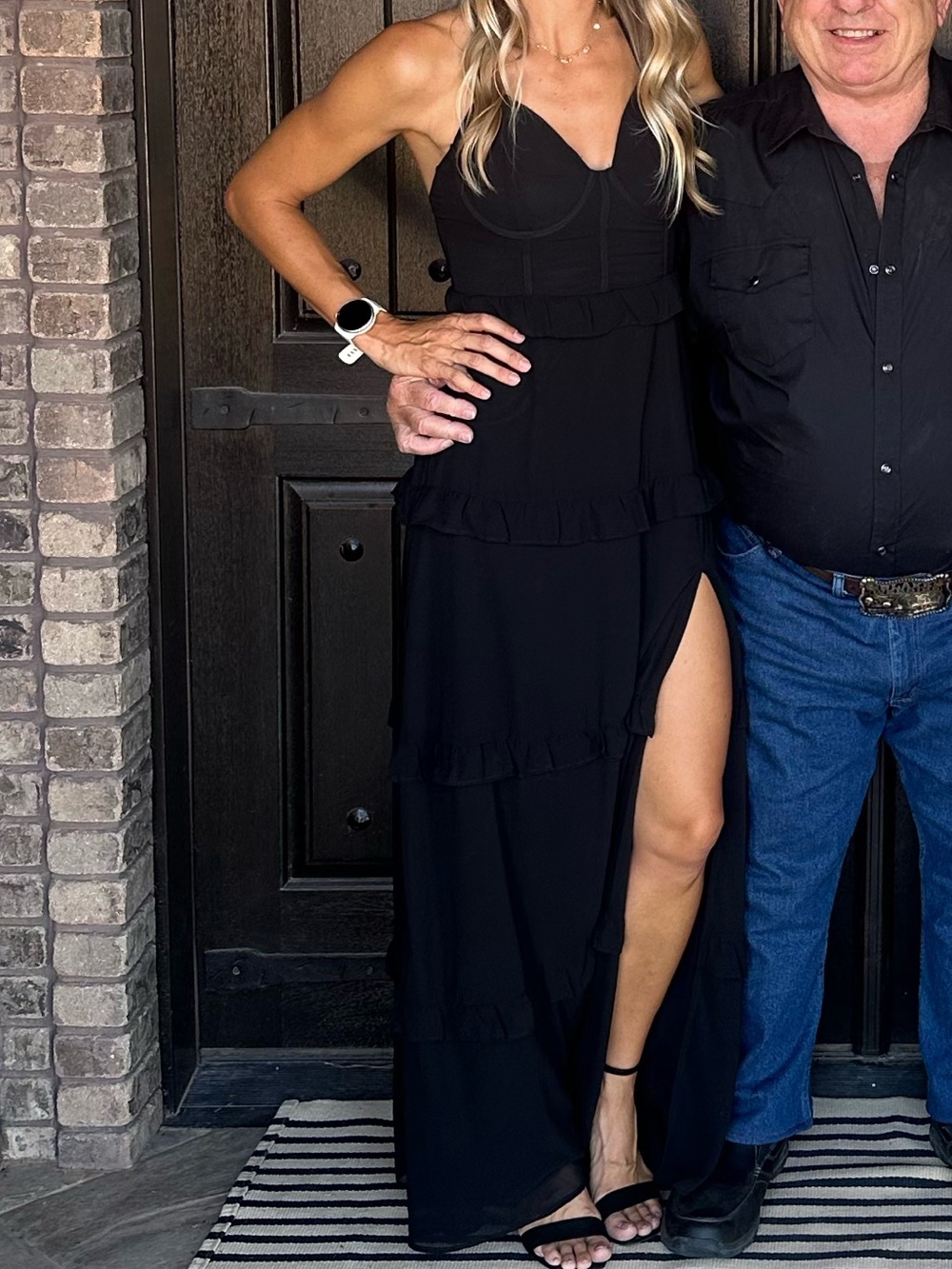 Lulu's Black Ruffle Maxi Dress with Thigh Slit - Picture 2 of 13